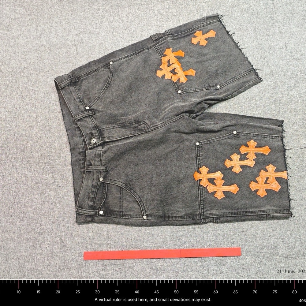 Black Chromehearts Denim Shorts with Orange Cross Patches